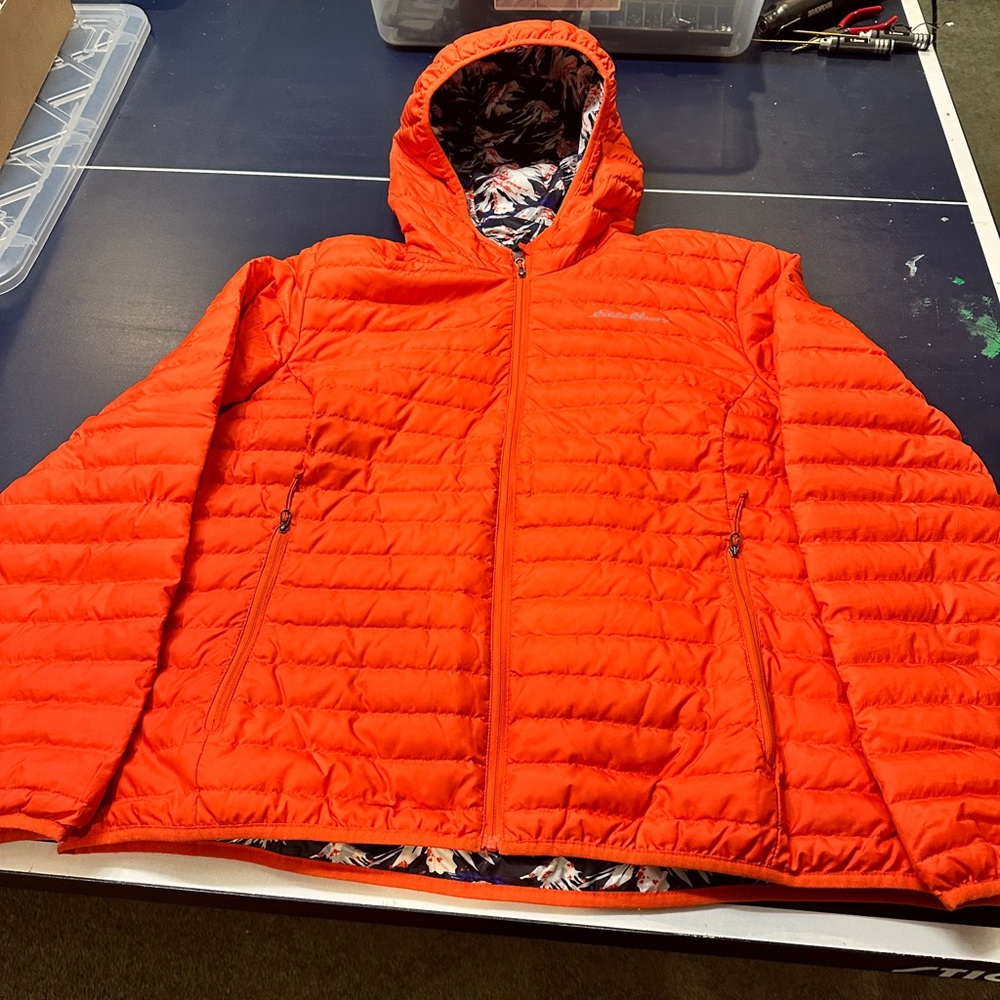 Eddie Bauer orange dawn puffer jacket, Size WXL